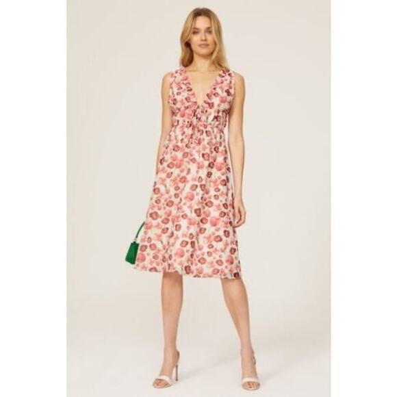Sipos New York Strawberry Chiffon Floral Dress Size Small - Picture 1 of 10